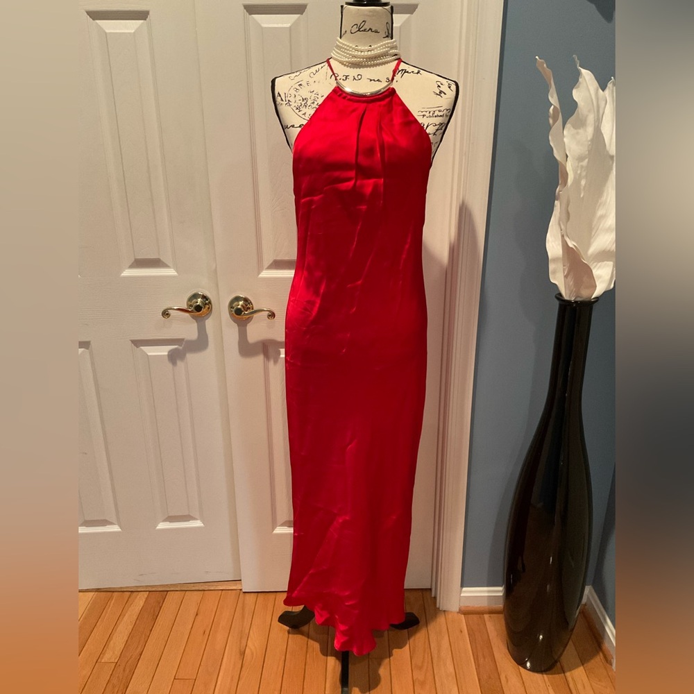 Zara Red Halter Neck Sleeveless Maxi Gown
